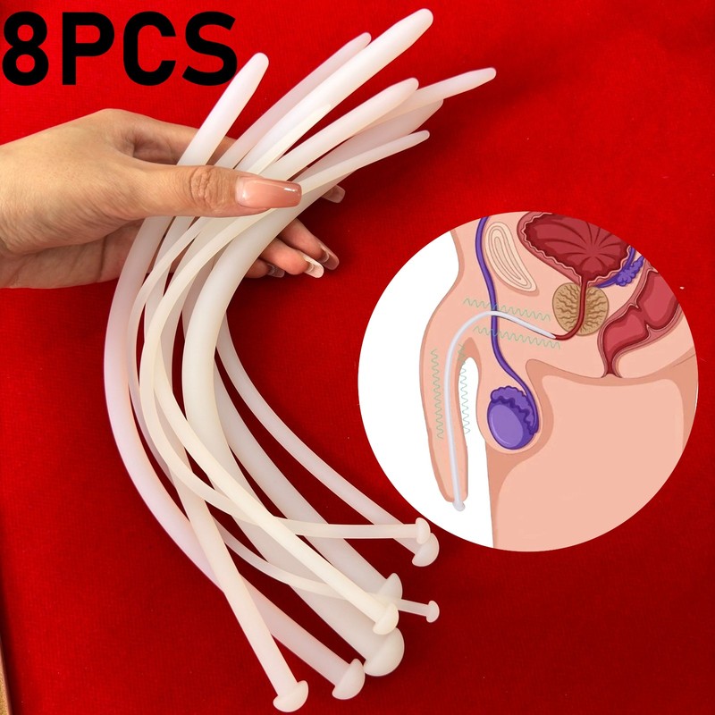 8PCS Male Silicone Penis Plug Tube Urethral Sounds Sounding Stretcher Sex Toys