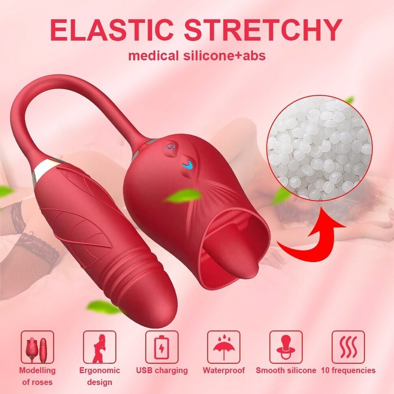 Oral Clit Licking Rose Vibrator G-Spot Telescopic Dildo Adult Sex Toys For Women gallery