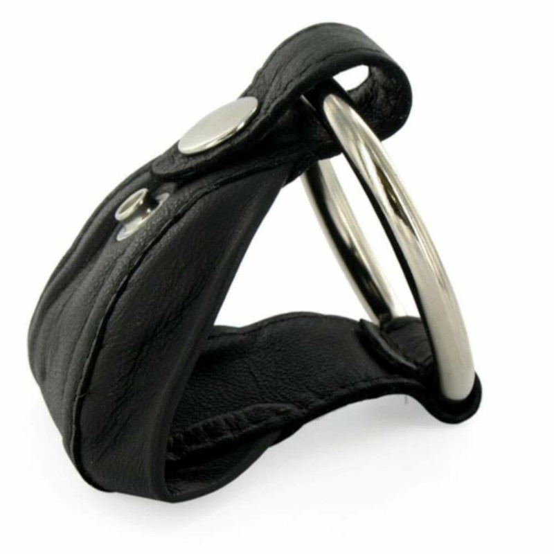 Surgical Steel Adjustable C Ring With Leather Scrotum Ball Pouch gallery