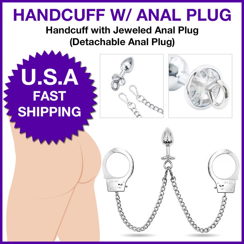 Handcuff with Anal Plug, Metal Chain, Bondage BDSM, Master Slave Butt Toy