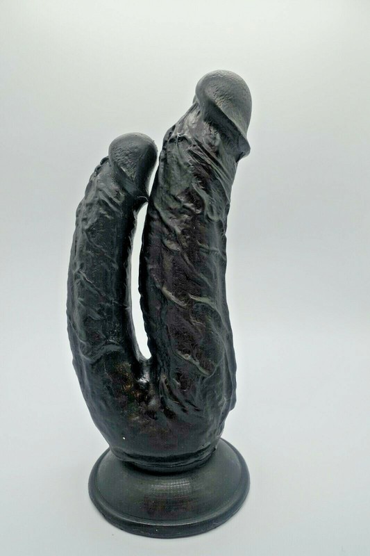 Double silicon dildo Double penetration Realistic style Free hands 9&Prime; Black 9B