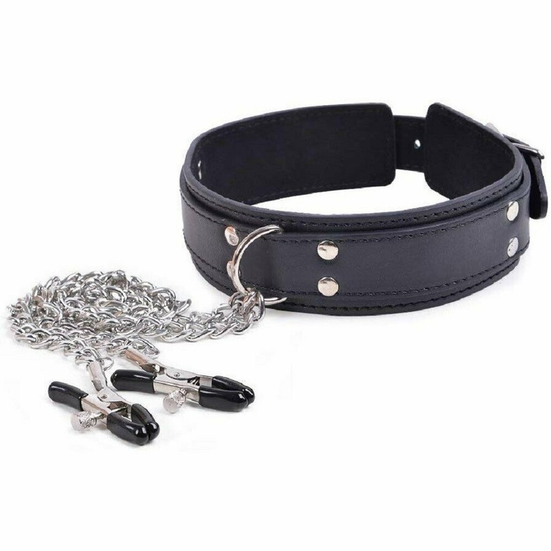 PU Leather Collar With Nipple SM Bondage Clamps Play Sex Toys for Couples gallery