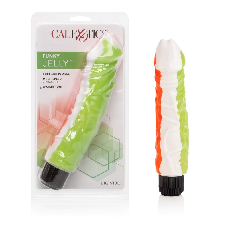 Cal Exotics Funky Jelly 8&Prime; Big Vibe Dildo Orange Green – Realistic Vibrator