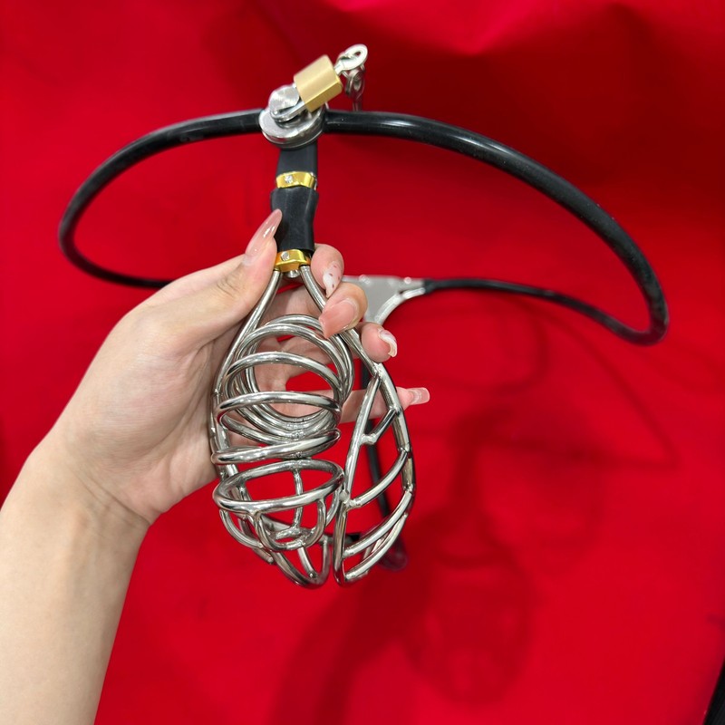 Lockable Chastity Belt Device with Stainless Steel Hollowed Penis Cage Wearable