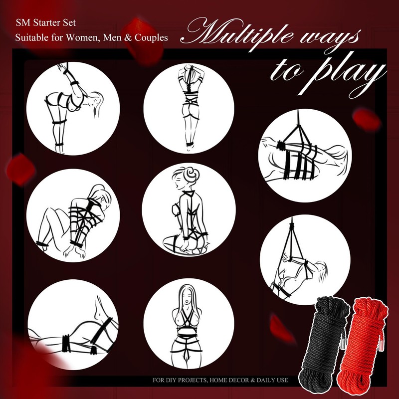 BDSM Bondage Rope Kit 4PCS Sex Restraints with 2x32ft Soft Nylon Black, Red gallery