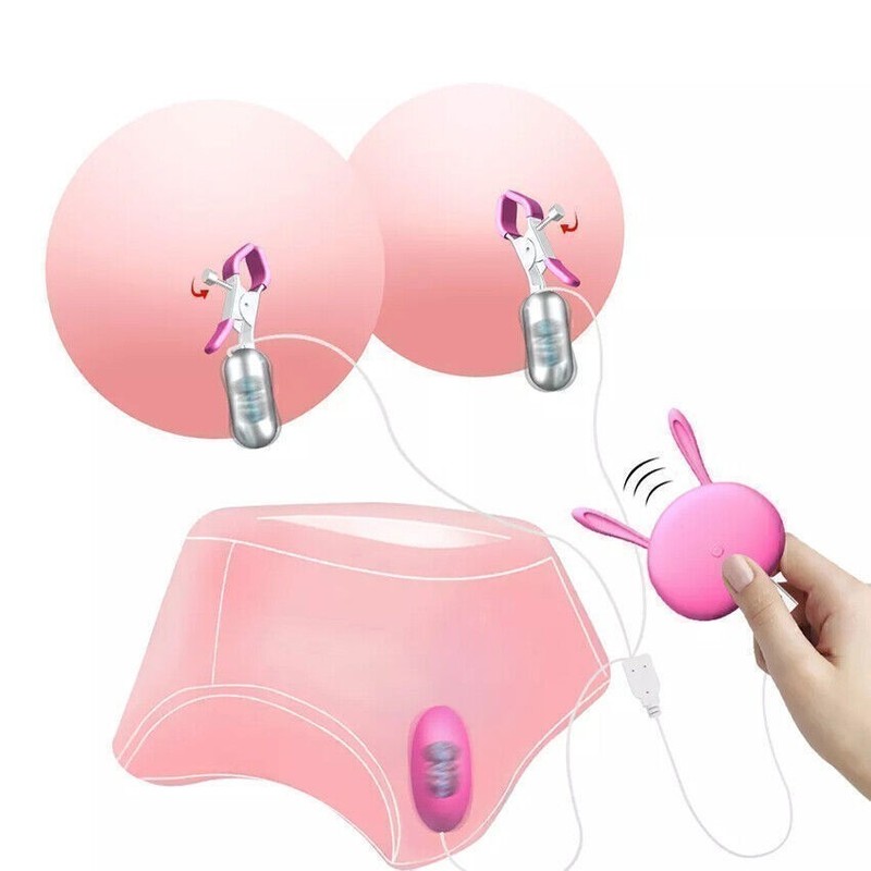 Nipple-Clamps-Breast-Clip-Massager-Labia-Clitoral-Vibrator-Bondage-SM-Fetish-Toy gallery