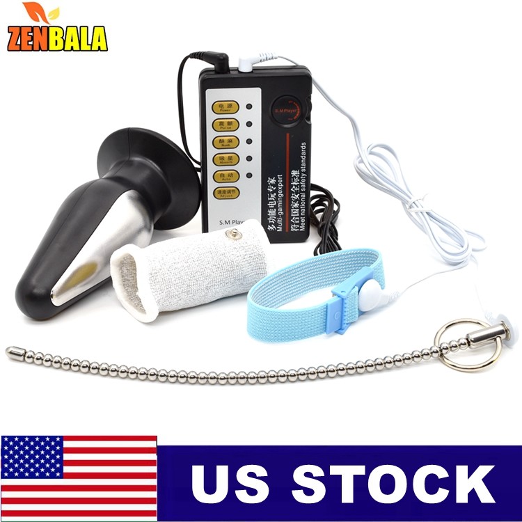 Electric Vibrator Penis Cock Ring Anal Butt Plug E-Stim Shock Sex Toy for Couple gallery