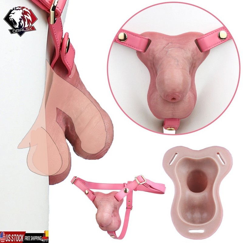 Wearable Male Chastity Cage Silicone Realistic Penis Restraint Lock Device Belt