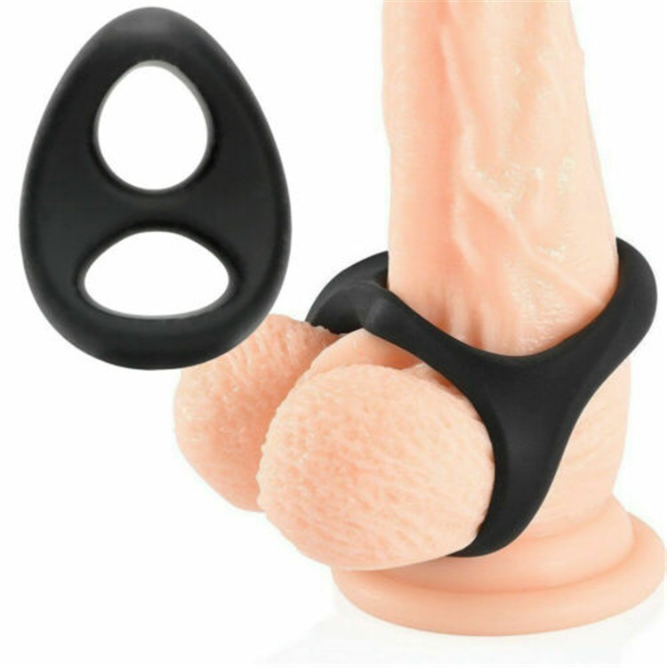 Black Sex Toys Real Double Cock Ring Ball Strap Get Hard Last Longer Penis Ring