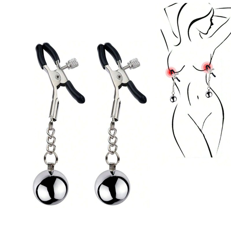 Metal Nipple Clamps with Weighted Balls BDSM Gear Non-Piercing Nipple Clips
