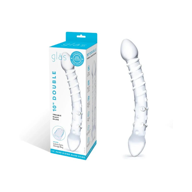 Double Trouble 10 Inch Clear Textured Glass Double Sided Dildo Dong by Glas