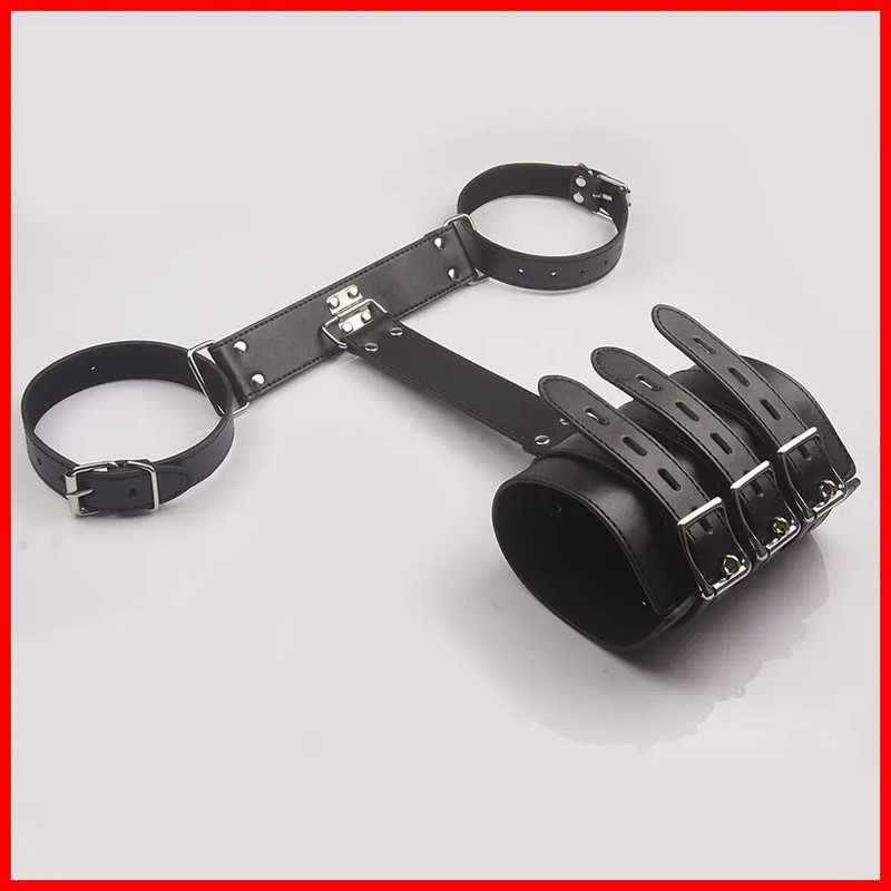 Leather Bondage Handcuffs, Armbinder Restraint ,Arms Behind Back Straitjack