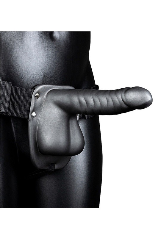 OUCH! SHOTS AMERICA Hollow Strap On With Balls Ribbed Gunmetal 8”/ 21 cm gallery