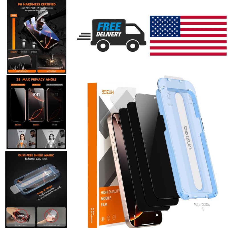 Auto Align Kit Privacy Screen Protector for iPhone 15 Plus 16 Plus Easy Install