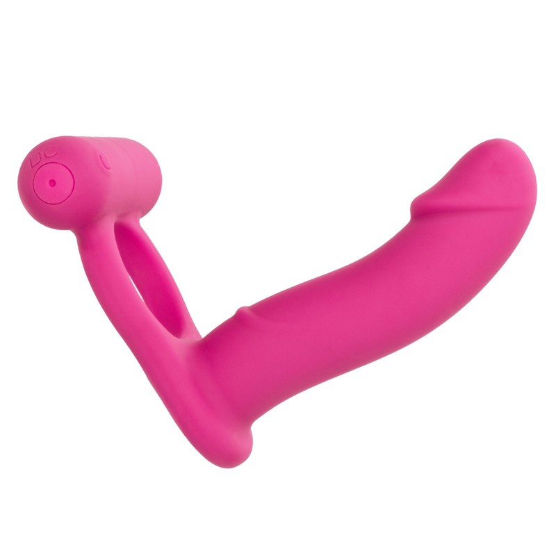 Cal Exotics Silicone Rechargeable Double Diver Pink -Vibrating Cock Ring DP Dong gallery