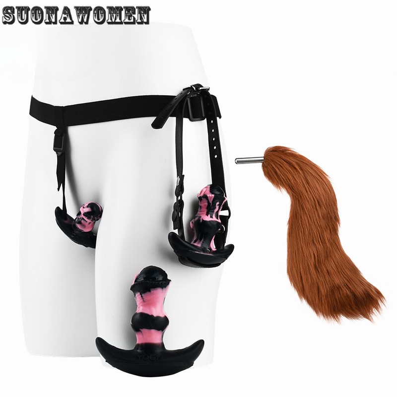 Strap On Anal Plug Pants Harnesses Chastity Tail Straps Dildo Vibrating Sex Toys