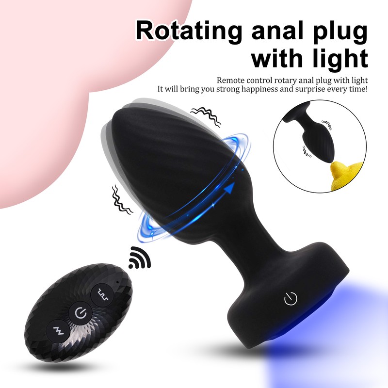 Vibrator Rotating Anal Plug LED Light Up Dildo Butt Massager Sex Toys Remote US gallery