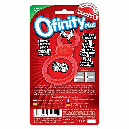 Ofinity Plus Super Stretchy Vibrating Double Silicone Cockring Waterproof Red gallery