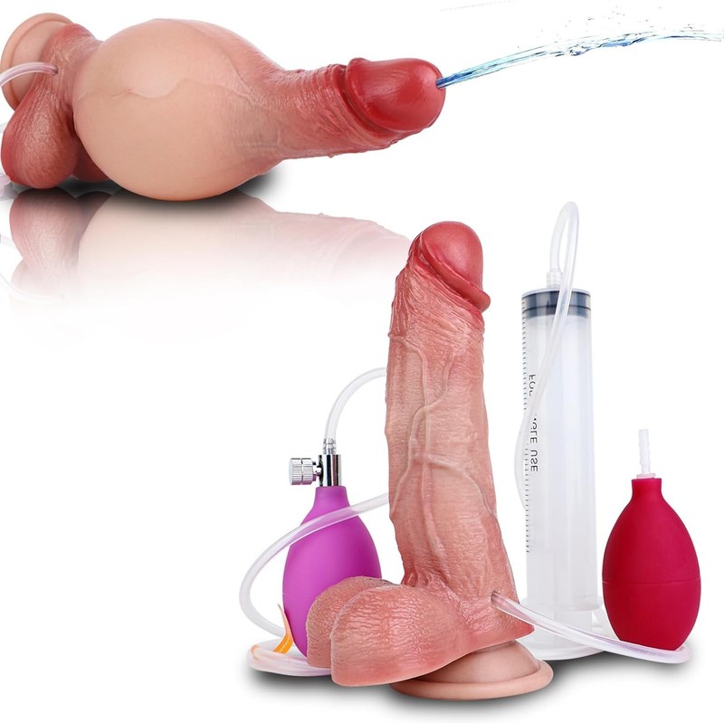 7.24&Prime; Realistic Inflatable Ejaculation Dildo Big Knot Anal Plug Squirting Dildo