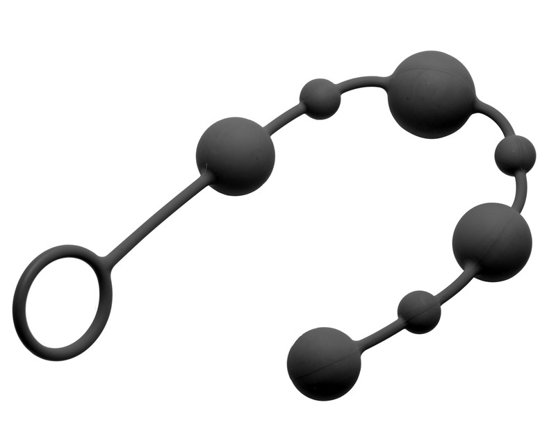 XL Velvet Soft Black Graduated Silicone Long Anal Beads Ball Bendable Butt Probe