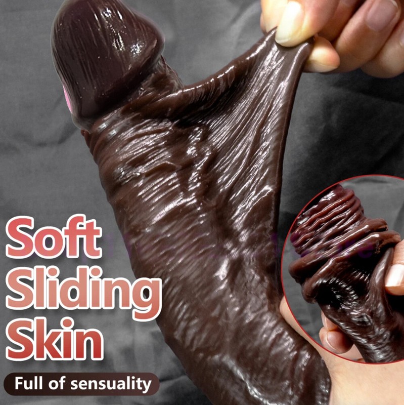 Dual Layer Sliding Skin Liquid Sex Toy Realistic Black Soft Dildo Dong Cock Ball gallery