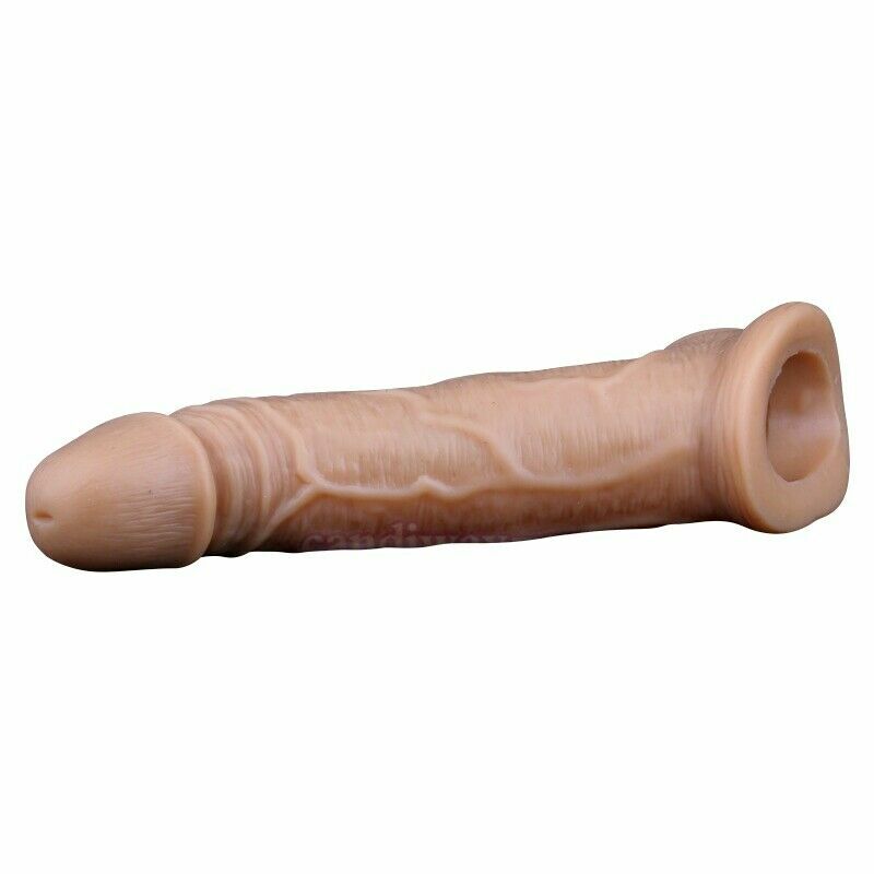 Reusable Male Penis Sleeve Sheath Realistic Man Dong Dick Extension Extender Big gallery
