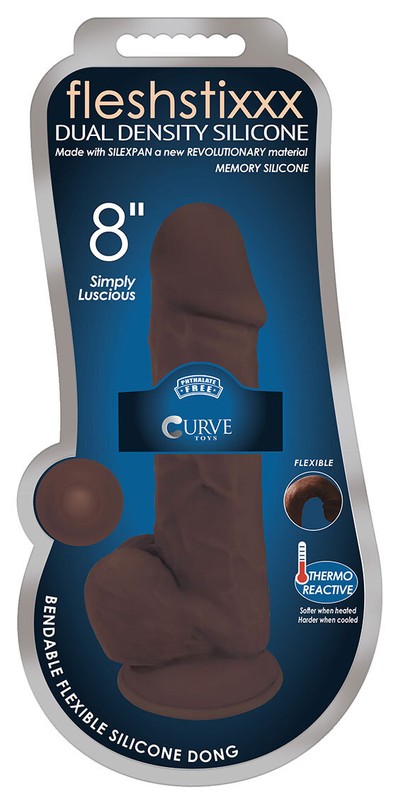 Fleshstixxx dual-density Silicone Bendable Dong Dildo Sex Toy w/ Balls Chocolate