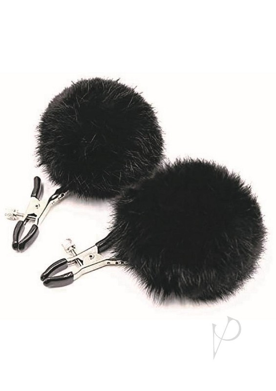 Bondage Gear Playful Fur Puff Balls Rubber Nipple Clamps BDSM Breast Teaser Clip