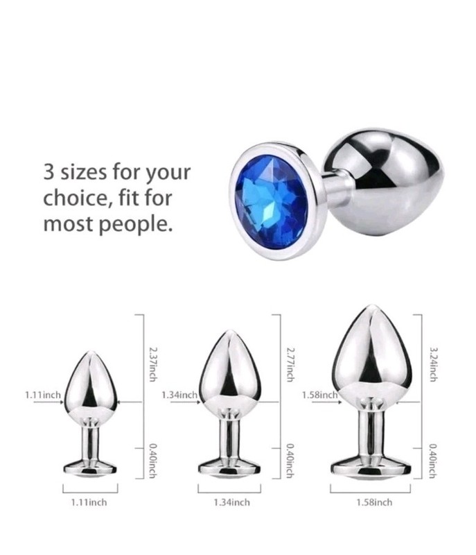 3pc set Butt Anal Plug ROUND Stainless Steel Jewel Butt Plug 3 sizes S/M/L gallery
