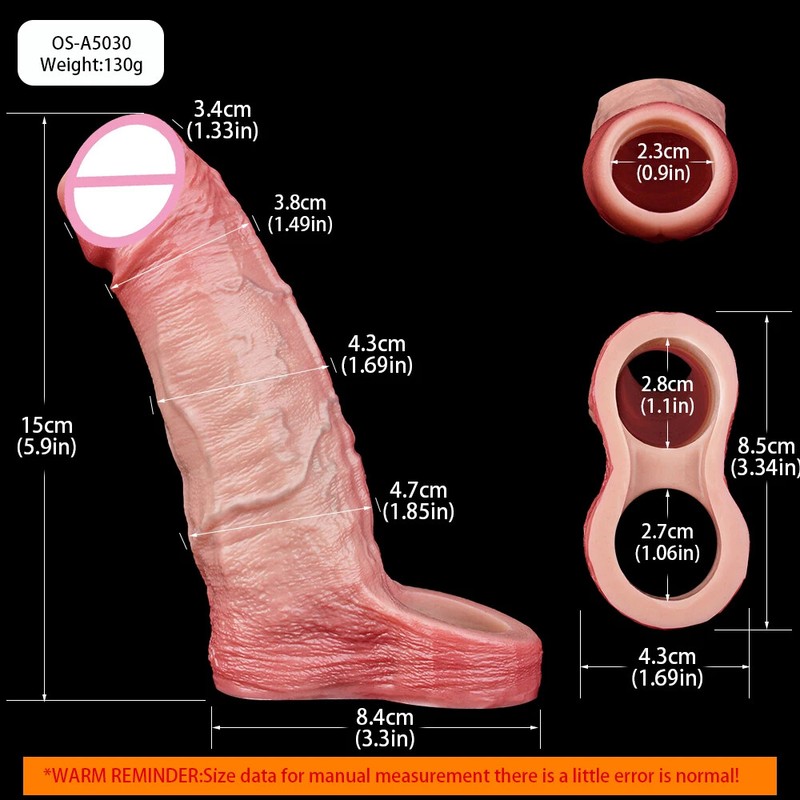 Silicone Dildo Size L XL Open-ended Realistic Penis Sleeve Masturbator Sex Toys