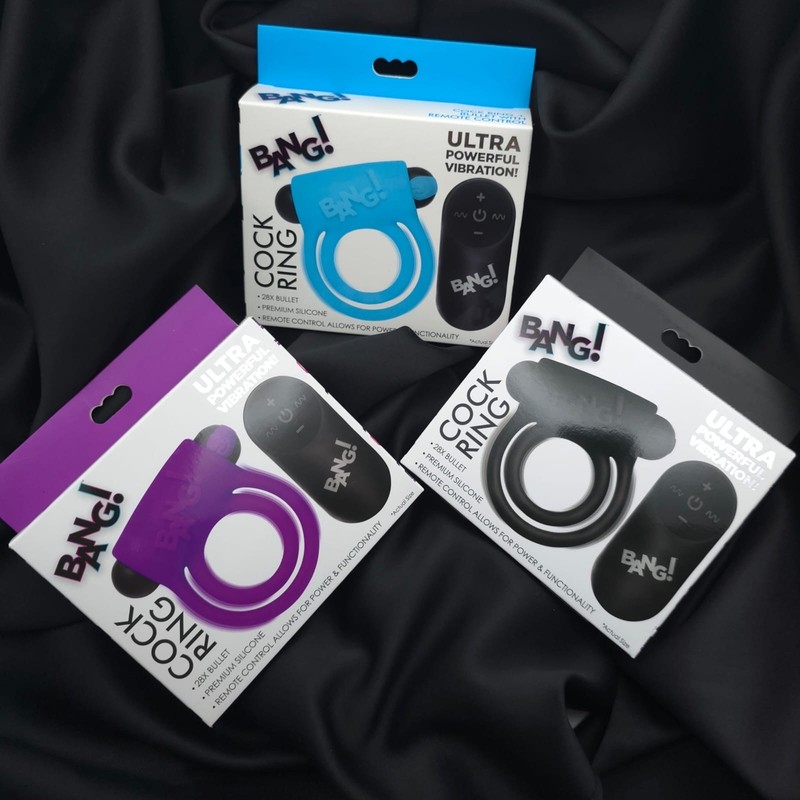 Bang! Vibrating Cock Ring with Remote 28X Silicone Dual Ring Rechargeable