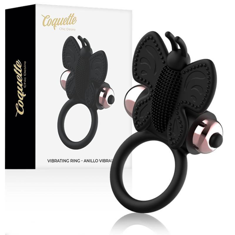 Coquette Chic Desire – Anello Fallico Vibrante a Farfalla – Nero/Oro