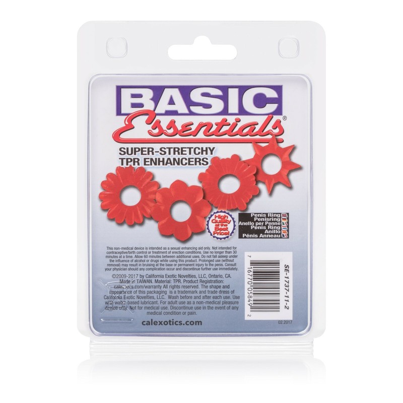 Basic Essentials Enhancer Cock Ring 4 Pack Red - Male Prolong Orgasm gallery