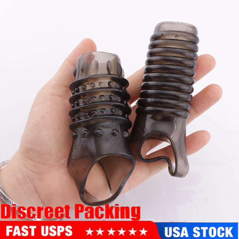 2PCS Open Tip Thick Penis Sleeve Cock Sheath Cage Girth Enhancer with Ball Strap
