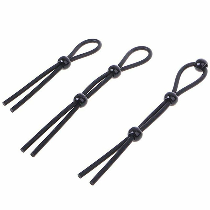 Set of 3 Male Enhancer Stretchy Adjustable Silicone Lasso Penis Cock Ring SML US gallery