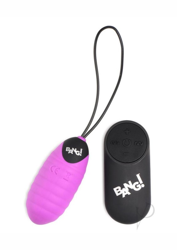 Bang! 28X Ribbed Rechargeable Silicone Egg with Remote Control - Purple gallery