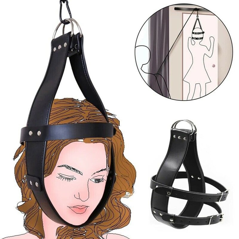 Pu Leather Suspension Swing Head Harness Hood Bondage BDSM Belt Straps