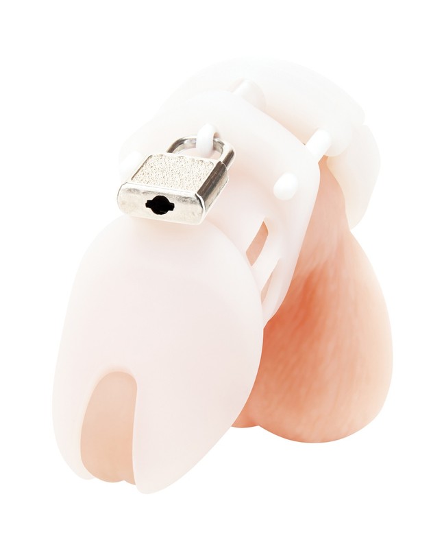 Electric Blue Line Silicone Chastity Cage, White – Body-Safe & Ventilated gallery