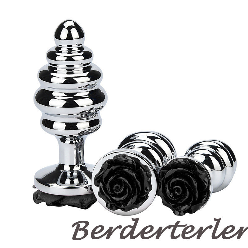 3 Pieces/set Aluminum Alloy Thread Metal Anal Plug Rose Flower Butt Plug Sex Toy gallery