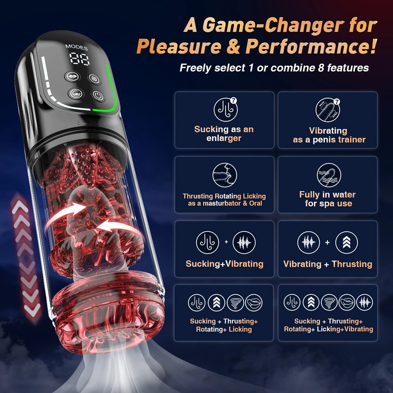 Male Masturbator Penis Pump Tongue Rotating&Vibrating Dildo Sex Toys for Men gallery