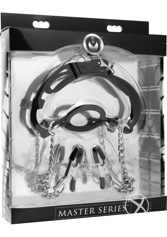 Master Series Mutiny Silicone O-Ring Gag with Nipple Clamps – Black
