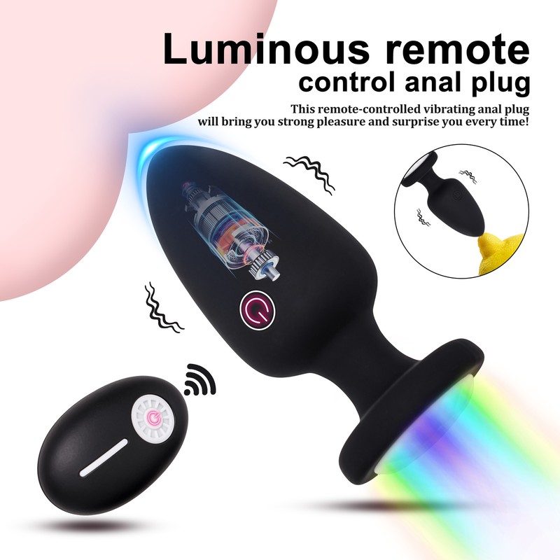 LED Light Up Anal Butt Plug Vibrate Prostate G Spot Stimulator Sex Toy Women Men