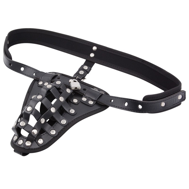 Men's Chastity Restraints Panties Male Penis Cock Cage Leather Lock Belt Sex Toy gallery