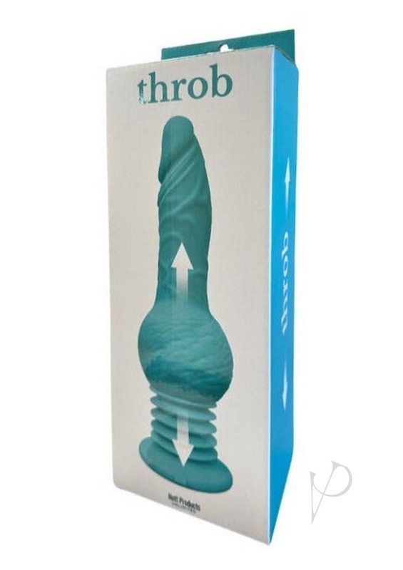 Throb Rechargeable Silicone Thrusting Dildo with Balls and Suction Cup – Teal