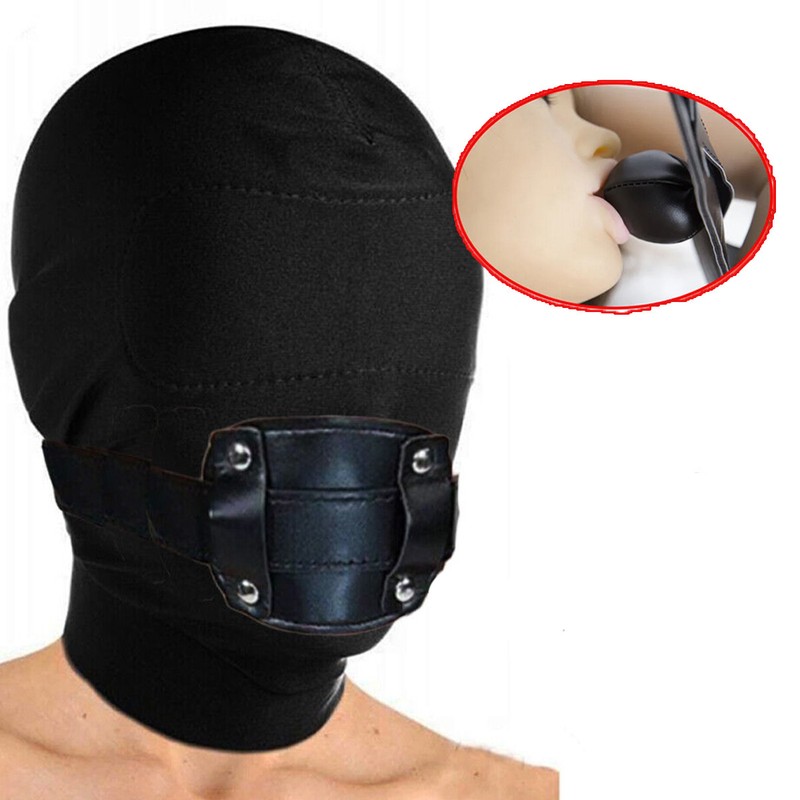 Bondage Head Mask Mouth Gag Penis Plug Ball Gag Breathable Head Harness Slave SM