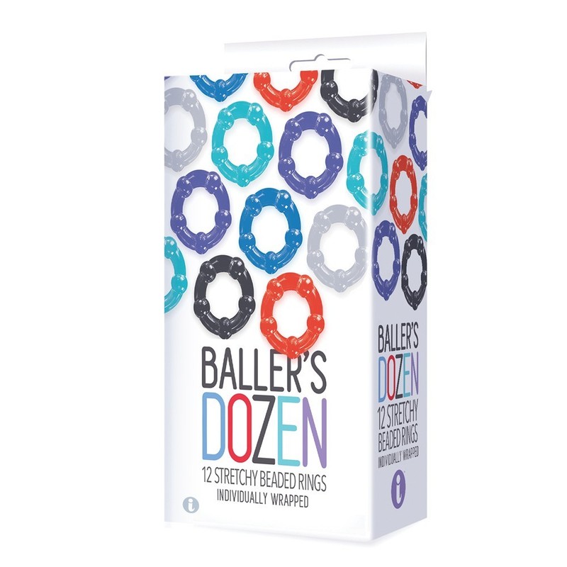 The 9&rsquo;s Baller&rsquo;s Dozen Beaded 12 Pc Beaded TPE Cock Ring Set