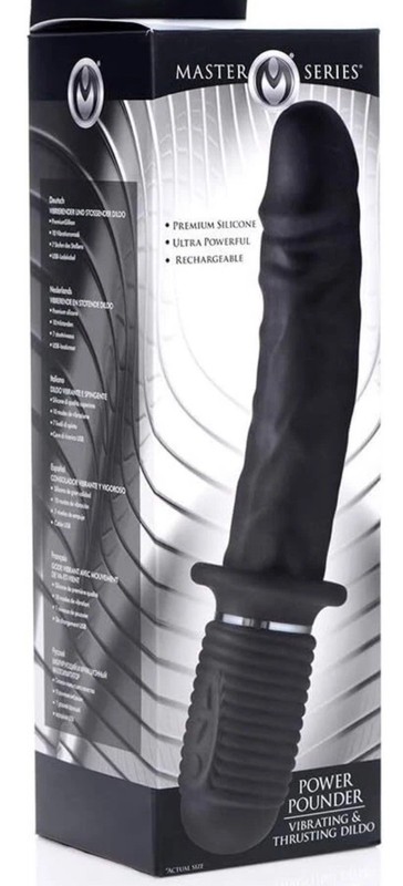Master Series Power Pounder Vibrating and Thrusting Silicone Dildo, Black