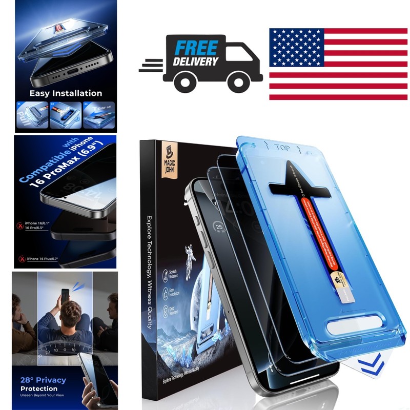 2 Pack Privacy Tempered Glass Screen Protector for iPhone 16 Pro Max 6.9 Inch