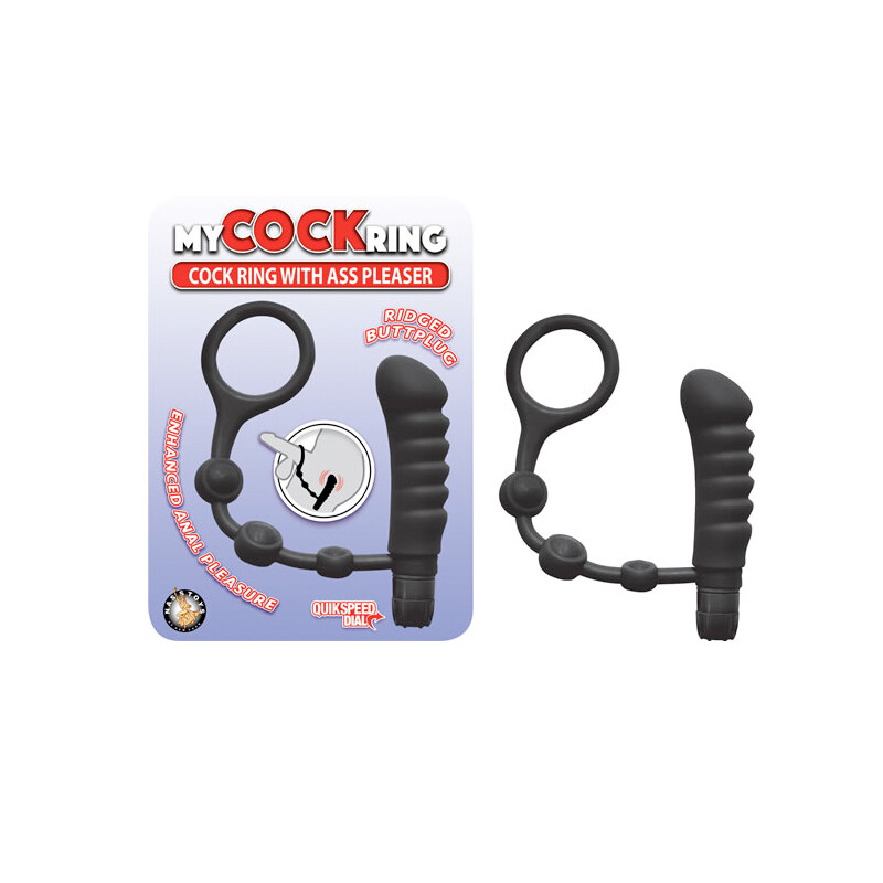My Cockring With Ass Pleaser Single Loop Anal butt plug cock ring Sex Toy Black