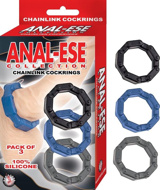 ANAL-ESE COLLECTION CHAINLINK COCKRINGS-BLACK, BLUE, GREY